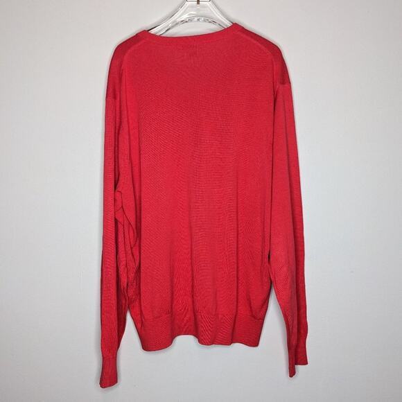 Peter Millar Red/Pink V-Neck Long Sleeve Sweater Silk Cotton Cashmere Size L - Picture 3 of 7